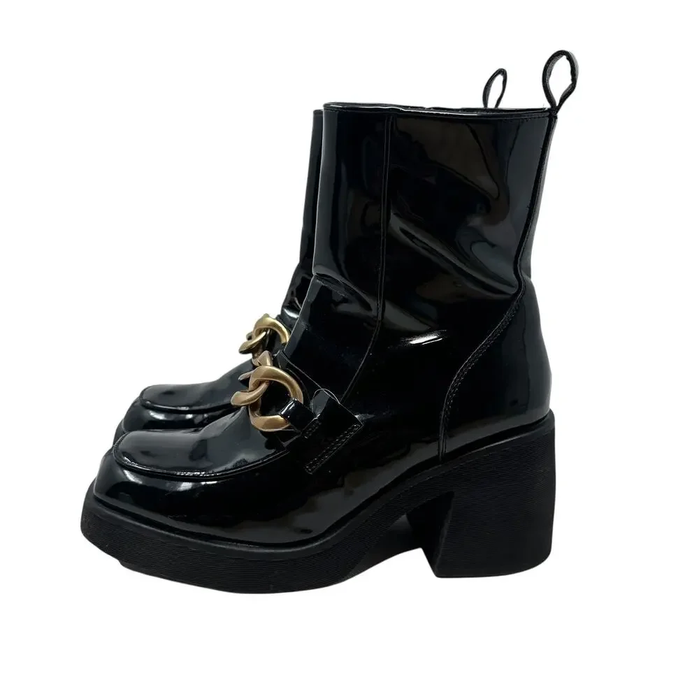 Steve Madden Bloom Platform‎ Boot Loafer Chunky Patent Leather Black Size 8.5